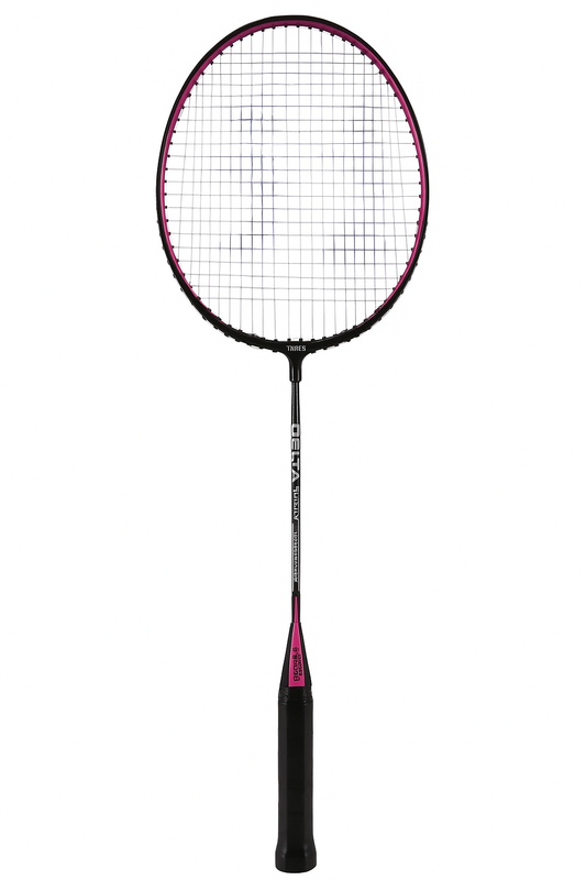 Delta Titanium Series Badminton Racket – Lightweight High-Tension Frame with Grip, Black & Pink