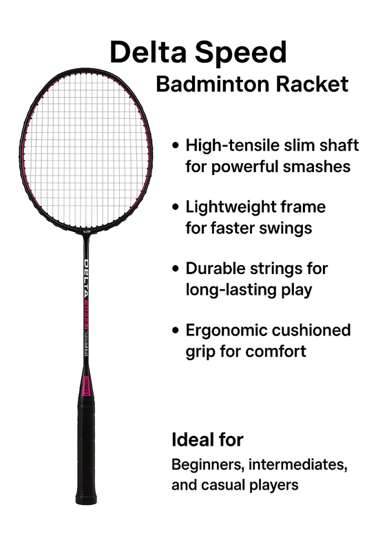 Delta Titanium Series Badminton Racket – Lightweight High-Tension Frame with Grip, Black & Pink