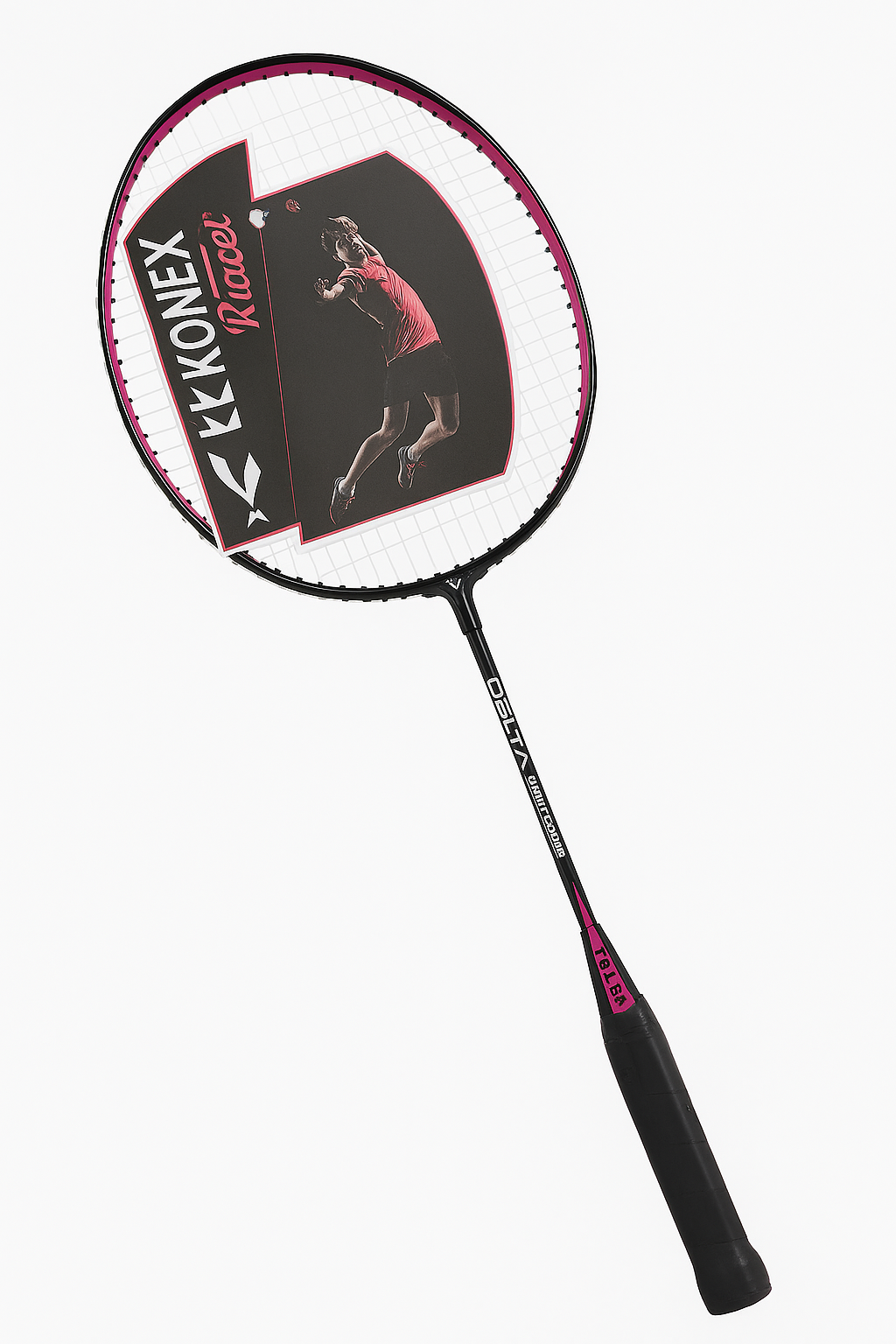 Delta Titanium Series Badminton Racket – Lightweight High-Tension Frame with Grip, Black & Pink